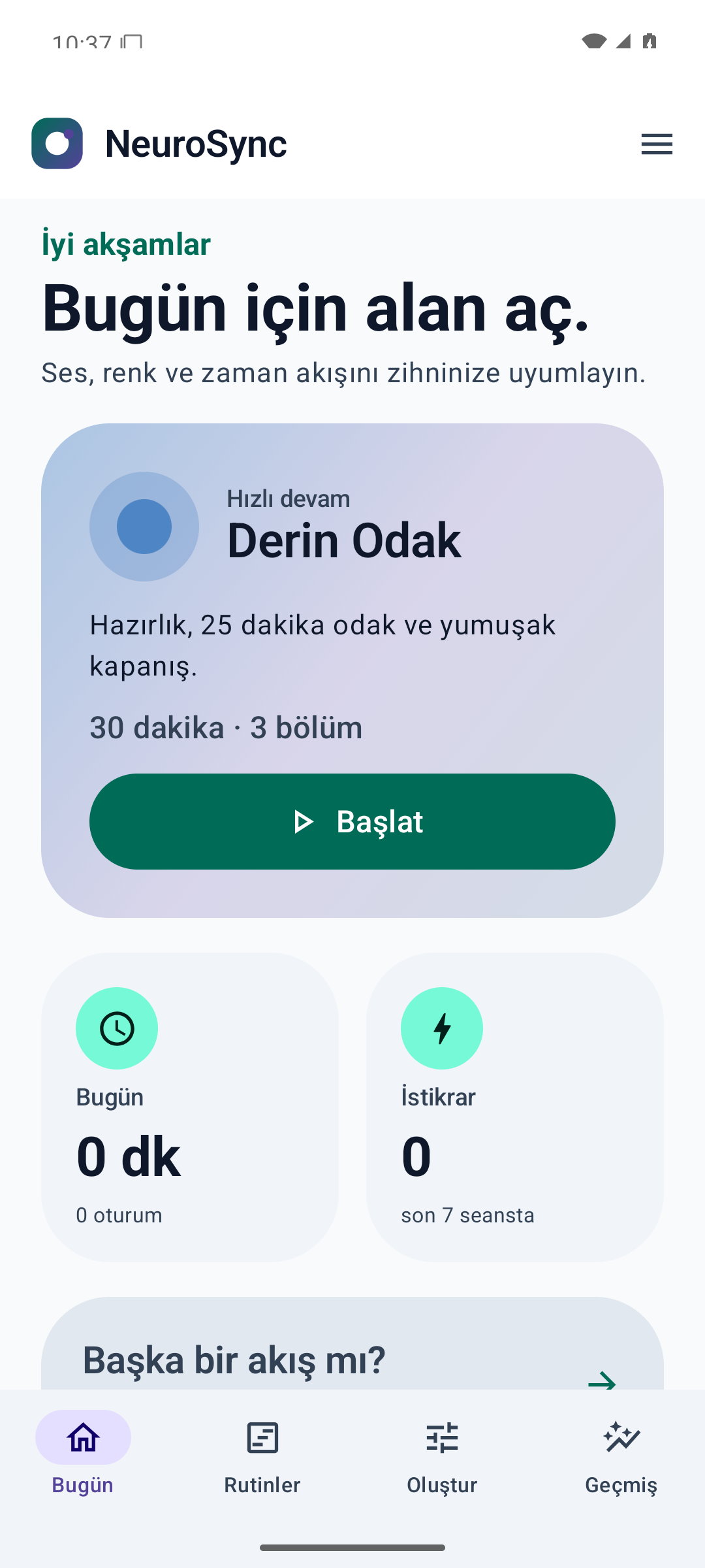 Bugün ekranında hızlı devam ve günlük özet